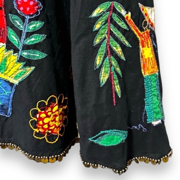 Chico's Black Embroidered Asian Motif Beaded Midi Skirt Women’s Size Medium Boho - Picture 6 of 8